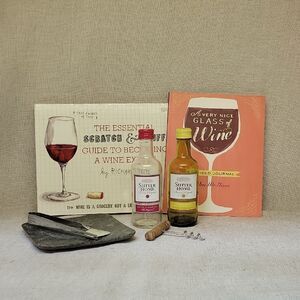 Wine Bottle S&P shakers, Cork Screw, Cheese Cutter W/ Tray 2 Books